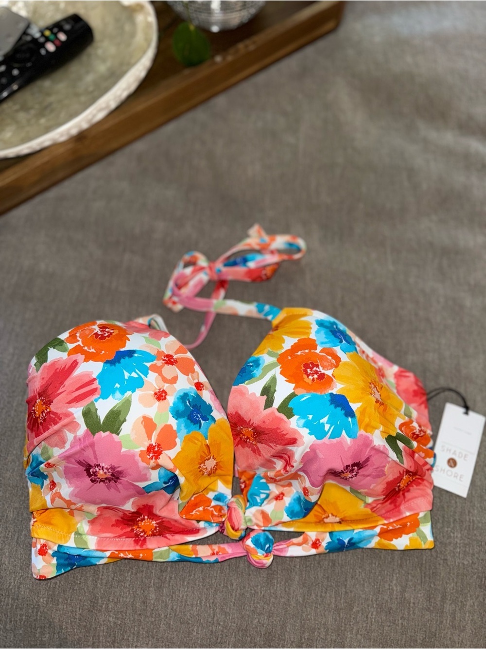 Shade & Shore Floral Bikini Top in White, Pink, Orange, Blue and Yellow - Picture 5 of 5